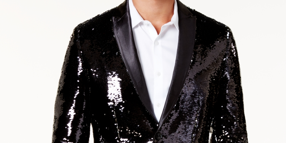 Blazer masculino slim fit reversível com lantejoulas, preto, tamanho extragrande, da INC International Concepts