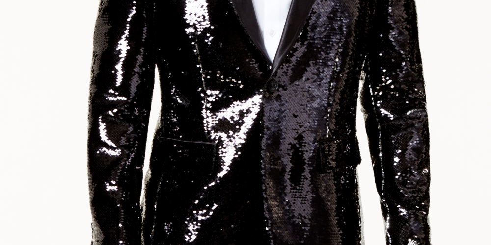 Blazer masculino slim fit reversível com lantejoulas, preto, tamanho extragrande, da INC International Concepts