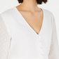 Blusa feminina franzida com amarração frontal, tamanho grande, branca, Q&amp;A