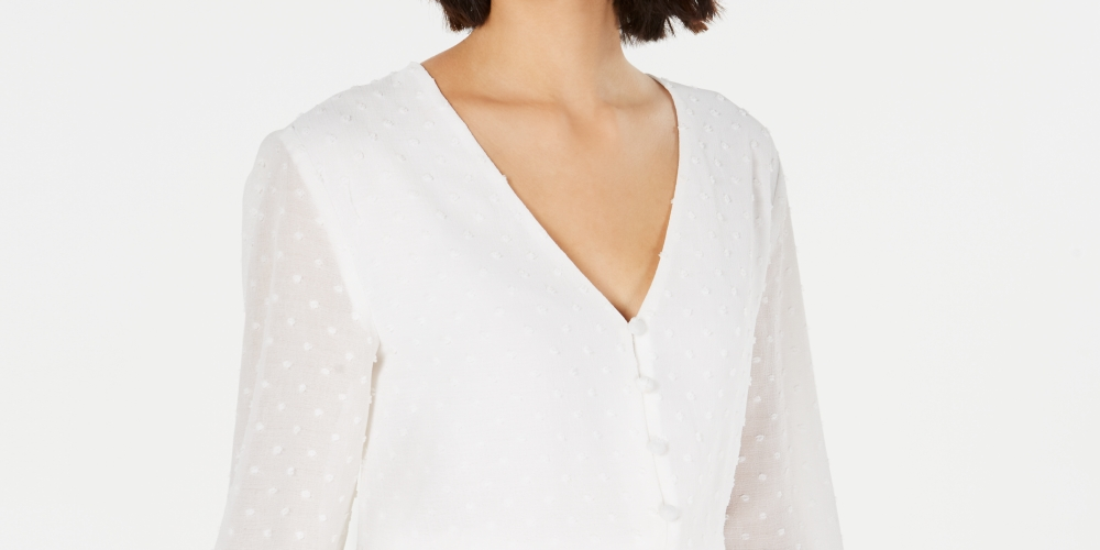Blusa feminina franzida com amarração frontal, tamanho grande, branca, Q&amp;A