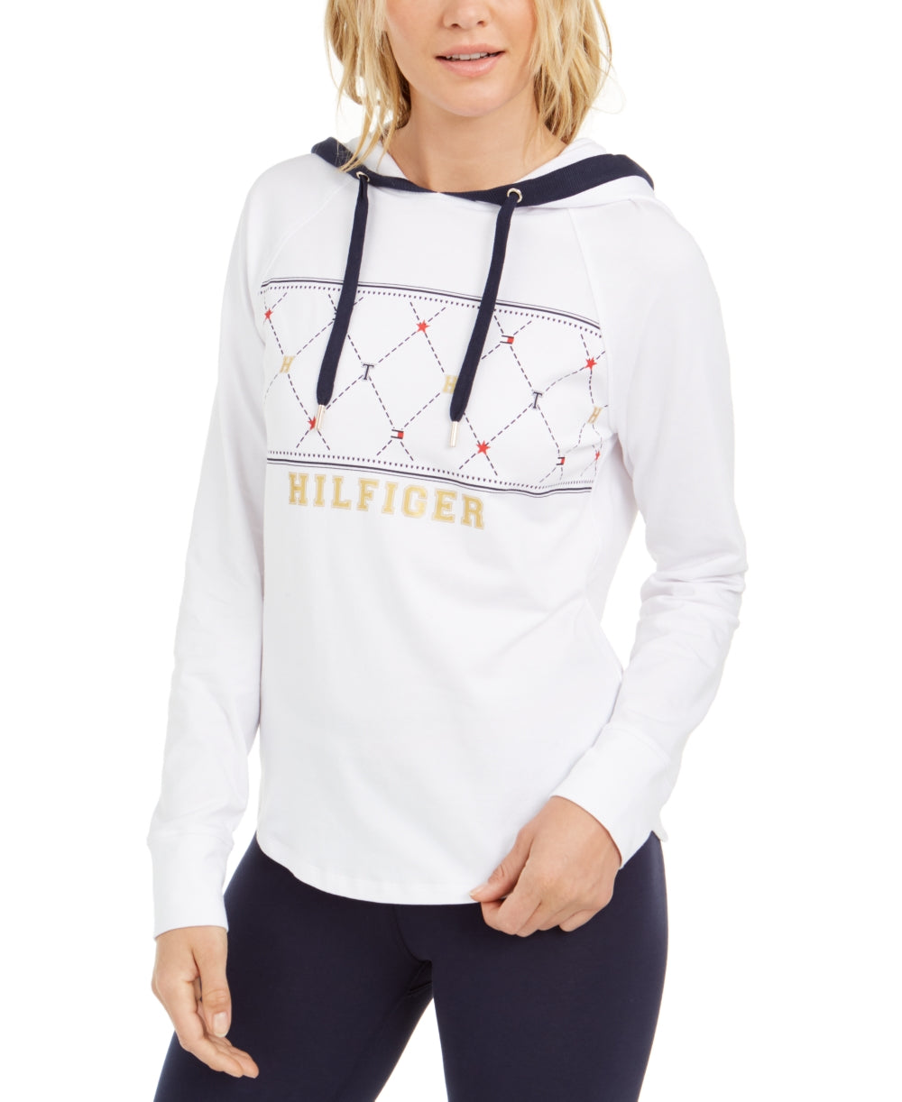Tommy Hilfiger Sport Argyle Panel Hoodie Feminino Branco Tamanho XS