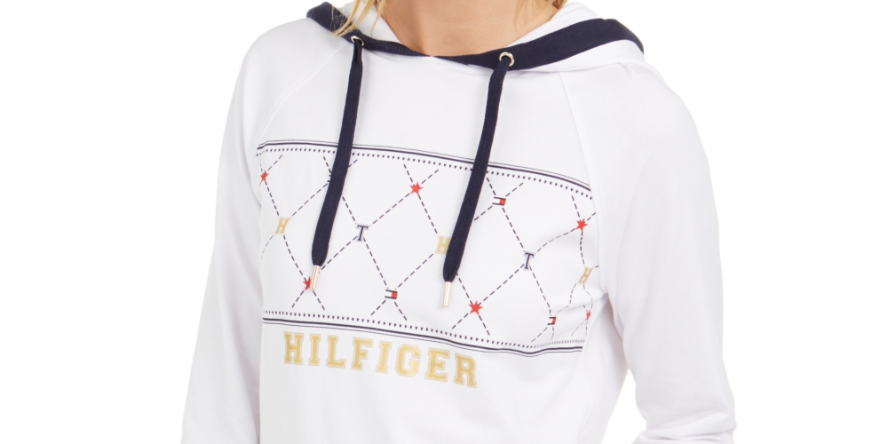 Tommy Hilfiger Sport Argyle Panel Hoodie Feminino Branco Tamanho XS