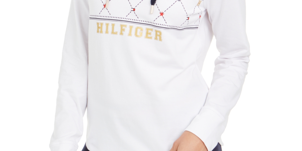 Tommy Hilfiger Sport Argyle Panel Hoodie Feminino Branco Tamanho XS