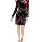 Vestido feminino Vince Camuto de veludo elástico com manga comprida e estampa floral, azul, tamanho 10