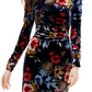 Vestido feminino Vince Camuto de veludo elástico com manga comprida e estampa floral, azul, tamanho 10