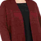Cardigan feminino Kasper estampado de manga comprida aberto, camiseta, vinho, tamanho 1X