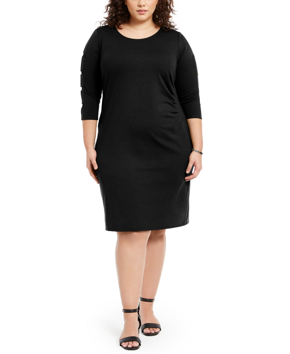Vestido Plus Size Feminino com Babados e Manga Longa NY Collection Preto Tamanho 2X