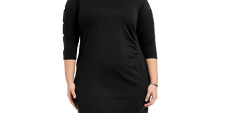 Vestido Plus Size Feminino com Babados e Manga Longa NY Collection Preto Tamanho 2X