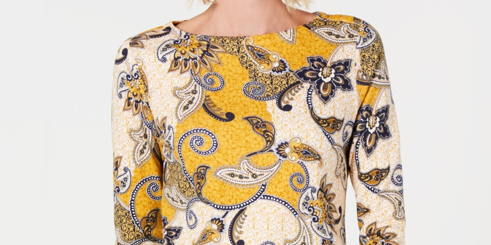 Blusa feminina Charter Club de algodão com estampa paisley e botões, tamanho dourado, pequena e média