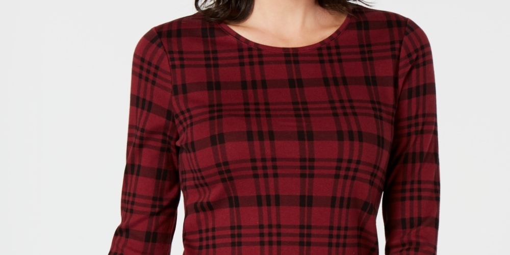 Charter Club Top xadrez de algodão feminino vermelho tamanho XX-G
