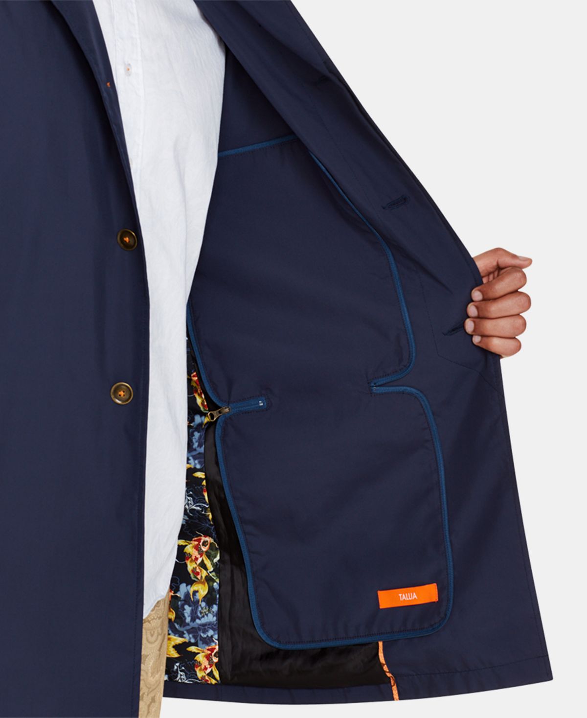 Tallia Masculino Slim Fit Sólido Dobrável Trench Coat Azul Tamanho P