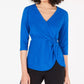 Blusa Alfani Feminina Twist Side Faux Wrap Azul Tamanho Pequeno Médio