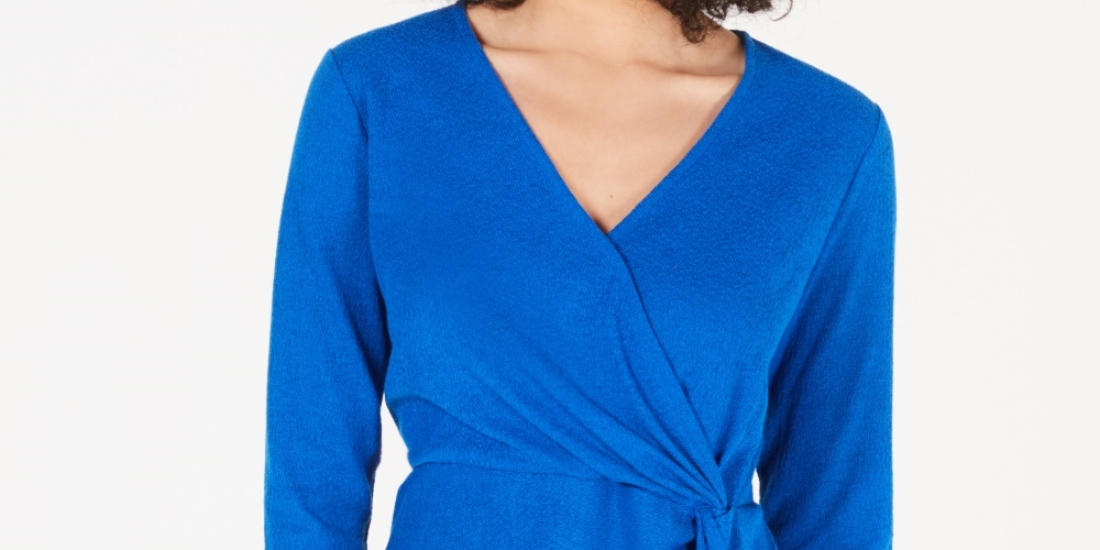 Blusa Alfani Feminina Twist Side Faux Wrap Azul Tamanho Pequeno Médio