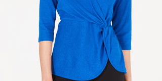 Alfani Women's Twist Side Faux Wrap Top Blue Size Petite Medium