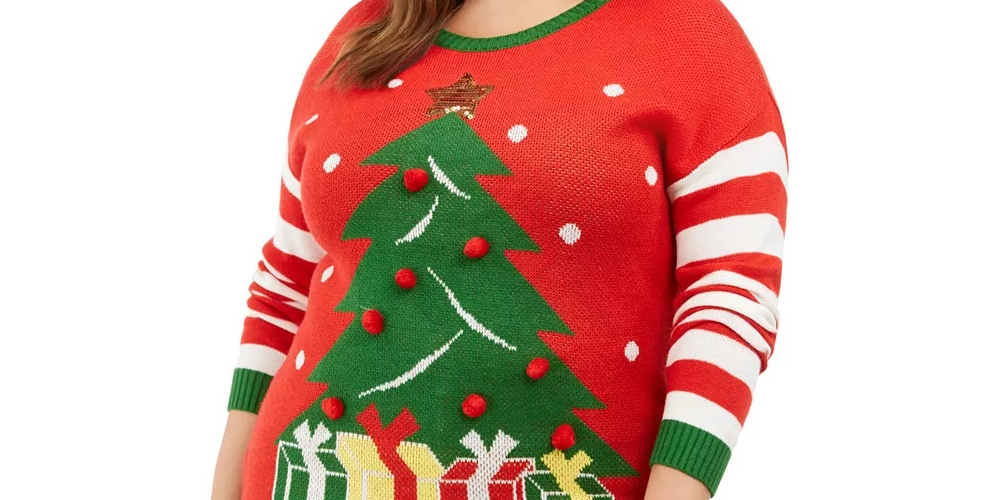 Ultra Flirt Suéter Feminino Trendy Plus com Árvore de Natal Vermelho Tamanho 3X