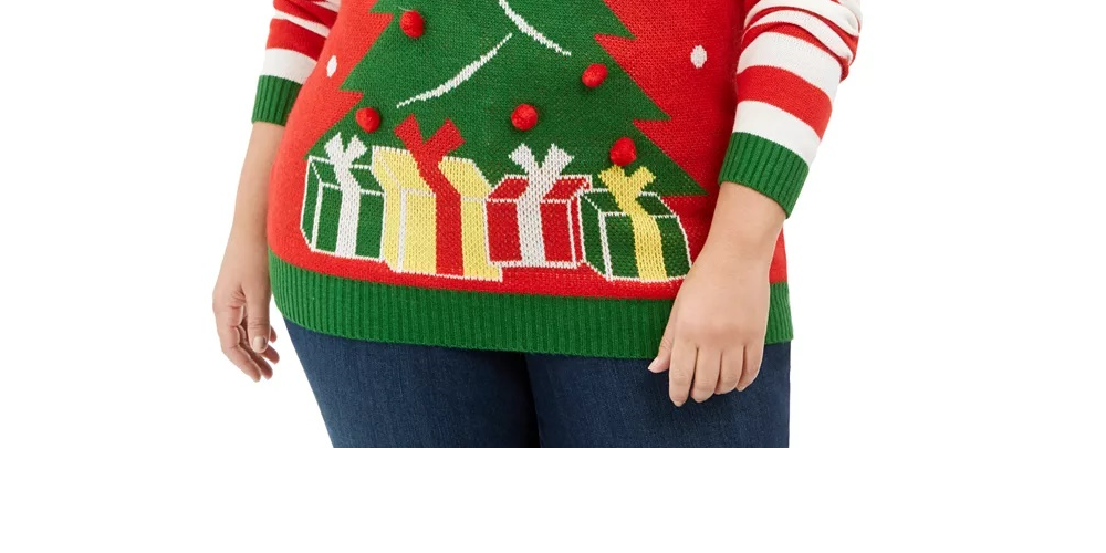 Ultra Flirt Suéter Feminino Trendy Plus com Árvore de Natal Vermelho Tamanho 3X
