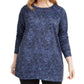 Blusa feminina Ideology Plus com estampa cruzada e bainha azul, tamanho 2X