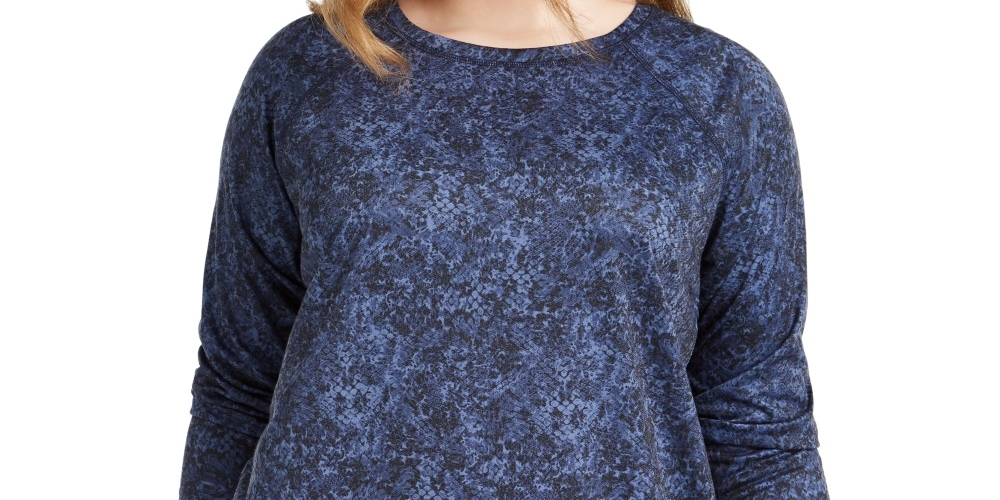 Blusa feminina Ideology Plus com estampa cruzada e bainha azul, tamanho 2X