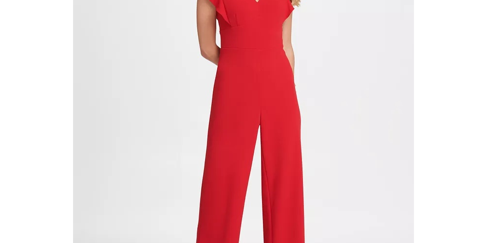 Macacão feminino DKNY com detalhe de babados, vermelho, tamanho 4
