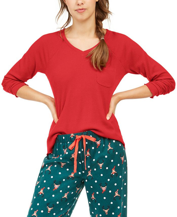 Camisa de dormir feminina Jenni com nervuras sólidas, vermelha, tamanho X-S