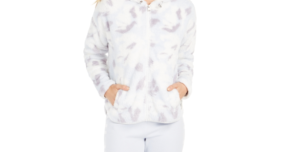 Jaqueta com capuz Calvin Klein Performance feminina com estampa floral, azul, tamanho XX-G