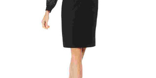 Vestido Calvin Klein Feminino com Manga Bufante e Estampa Brilhante, Preto, Tamanho 2