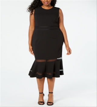 Vestido midi listrado plus size ilusion feminino Calvin Klein, preto, tamanho 22W