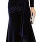 Vestido de veludo drapeado e franzido feminino Vince Camuto, azul, tamanho 4