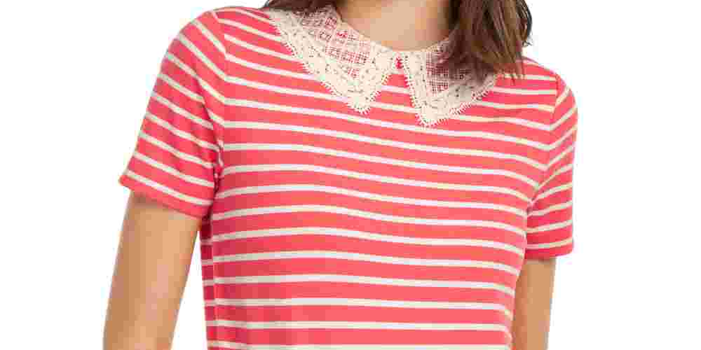 Blusa listrada com gola de renda Maison Jules feminina, laranja, tamanho X-S