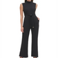 Tommy Hilfiger Macacão Feminino com Cinto, Zíper, Sem Mangas, Perna Larga, Preto, Tamanho 10