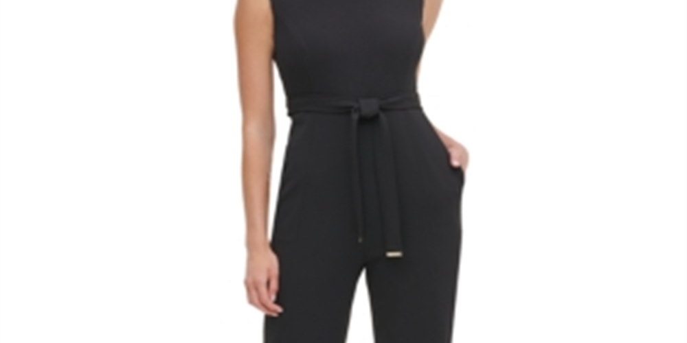 Tommy Hilfiger Macacão Feminino com Cinto, Zíper, Sem Mangas, Perna Larga, Preto, Tamanho 10