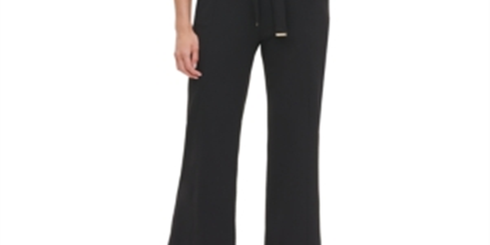 Tommy Hilfiger Macacão Feminino com Cinto, Zíper, Sem Mangas, Perna Larga, Preto, Tamanho 10