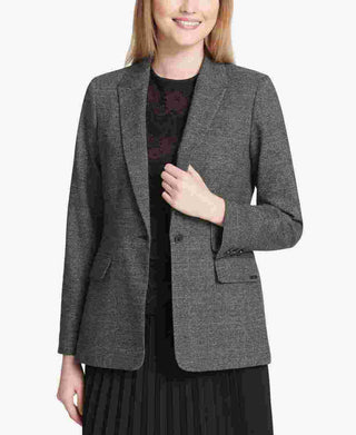 Calvin Klein Blazer Xadrez Feminino de Um Botão Cinza Tamanho 12