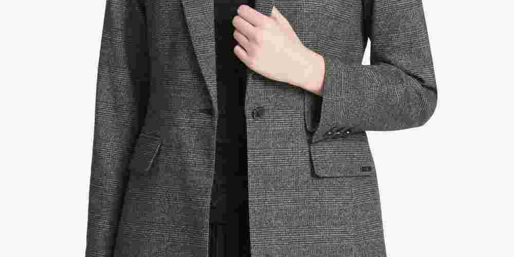 Calvin Klein Blazer Xadrez Feminino de Um Botão Cinza Tamanho 12