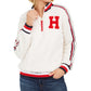 Tommy Hilfiger Suéter Feminino Listrado Estampado Manga Longa Gola com Zíper Branco Tamanho Grande