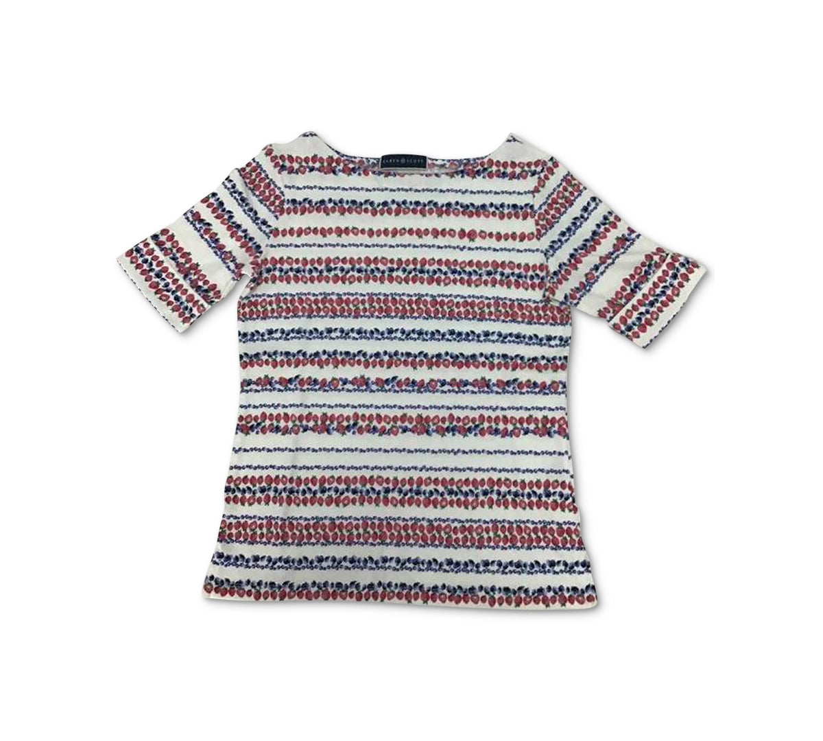 Blusa feminina Karen Scott com estampa de frutas vermelhas, branca, tamanho médio