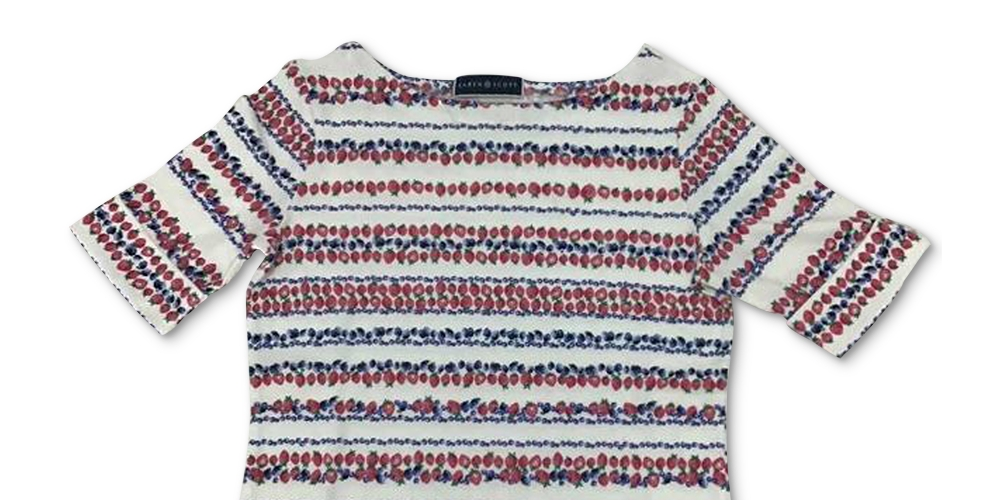 Blusa feminina Karen Scott com estampa de frutas vermelhas, branca, tamanho médio