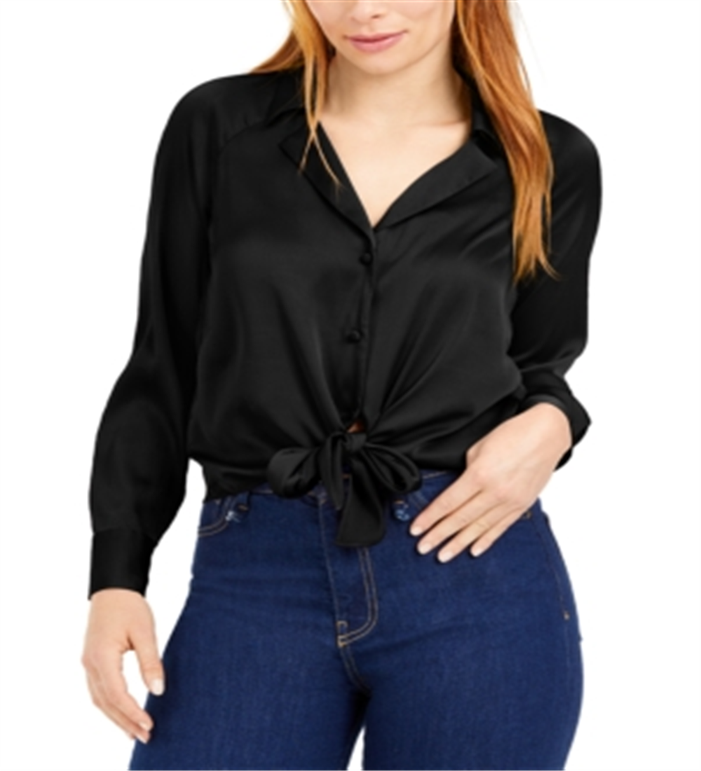 Top de cetim feminino Bar III com amarração frontal, preto, tamanho GG