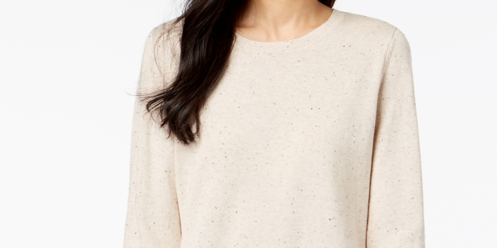 Suéter feminino de algodão com gola redonda Maison Jules, marrom, tamanho XS