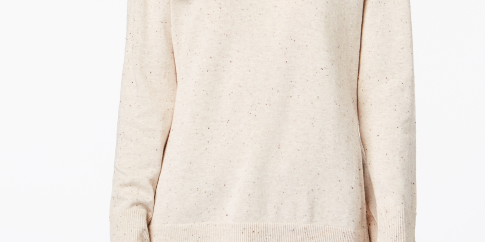 Suéter feminino de algodão com gola redonda Maison Jules, marrom, tamanho XS