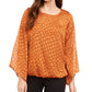 Blusa feminina Alfani com estampa de bolhas e decote redondo, manga sino, para usar no trabalho, tamanho pequeno e marrom