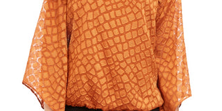 Blusa feminina Alfani com estampa de bolhas e decote redondo, manga sino, para usar no trabalho, tamanho pequeno e marrom