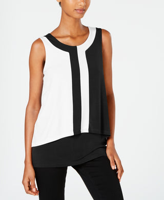 Blusa sem mangas Alfani feminina com blocos de cores, preta, tamanho pequeno médio