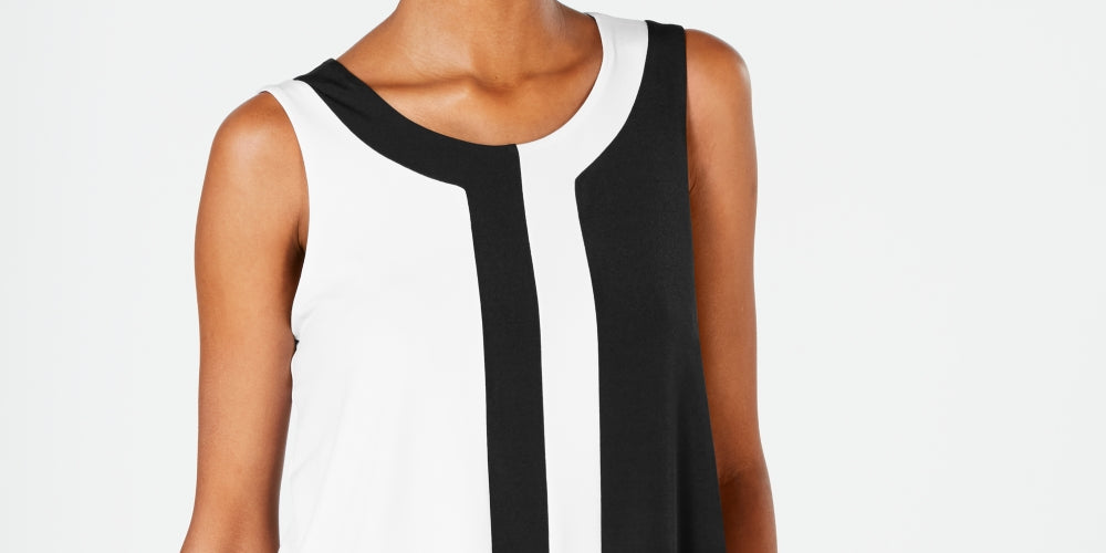 Blusa sem mangas Alfani feminina com blocos de cores, preta, tamanho pequeno médio