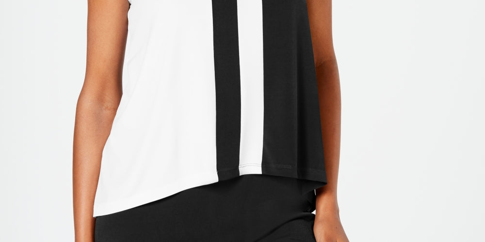 Blusa sem mangas Alfani feminina com blocos de cores, preta, tamanho pequeno médio