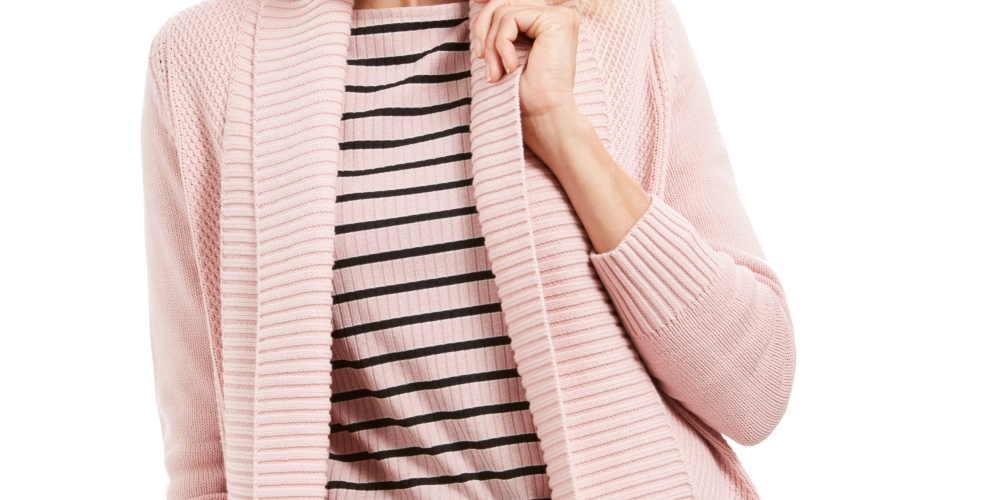 Suéter feminino Charter Club com gola xale e pontos mistos, rosa, tamanho pequeno P