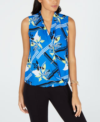 Blusa Alfani Feminina Ombre Surplice Azul Tamanho Pequeno Médio