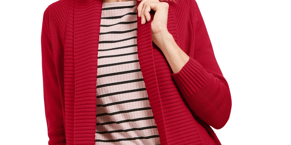 Suéter feminino Charter Club com gola xale e pontos mistos, tamanho pequeno e médio, vermelho