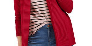 Suéter feminino Charter Club com gola xale e pontos mistos, tamanho pequeno e médio, vermelho