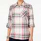 Camisa xadrez feminina Style &amp; Co com um bolso, creme/vinho, tamanho XX-grande
